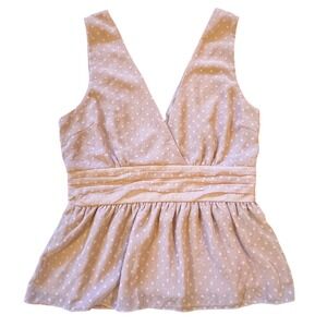 Coquette Polka‎ Dot Ruffle Feminine Peplum Tank Top Fairy Pink Ballet S